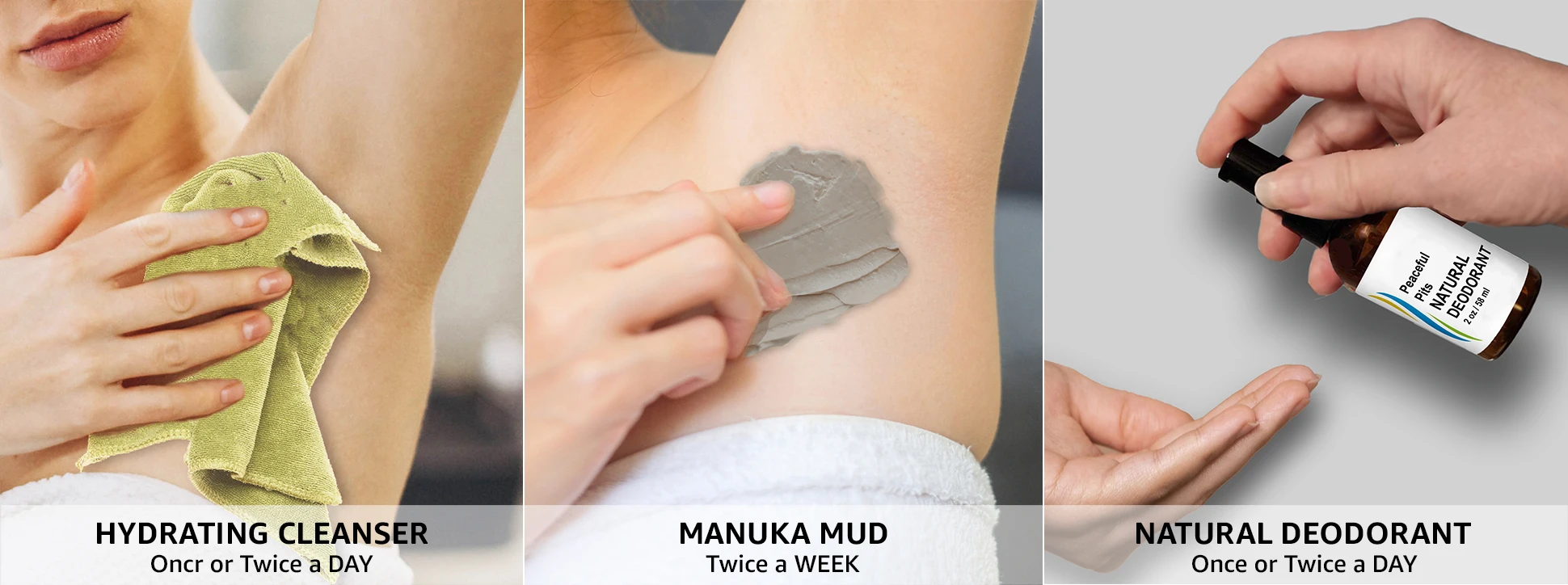 Corum Malassezia Safe Deodorant Routine - Hydrating Cleanser twice a day, Malassezia Powder twice a week, Malassezia Deodorant twice a day